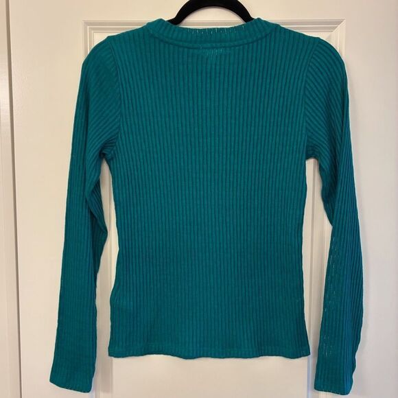 ANTHROPOLOGIE PILCRO Long Sleeve Ribbed Top Teal Top Women’s Size Small - Picture 2 of 5